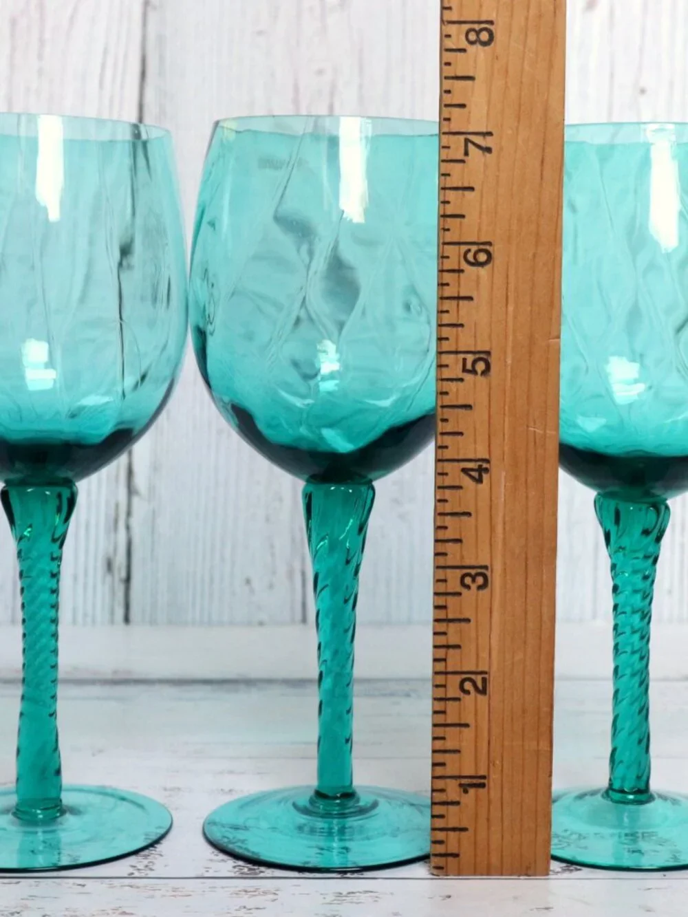 Vintage Empoli Italian Hand-Blown Optic Swirl Twisted Stem Wine Glasses Aqua